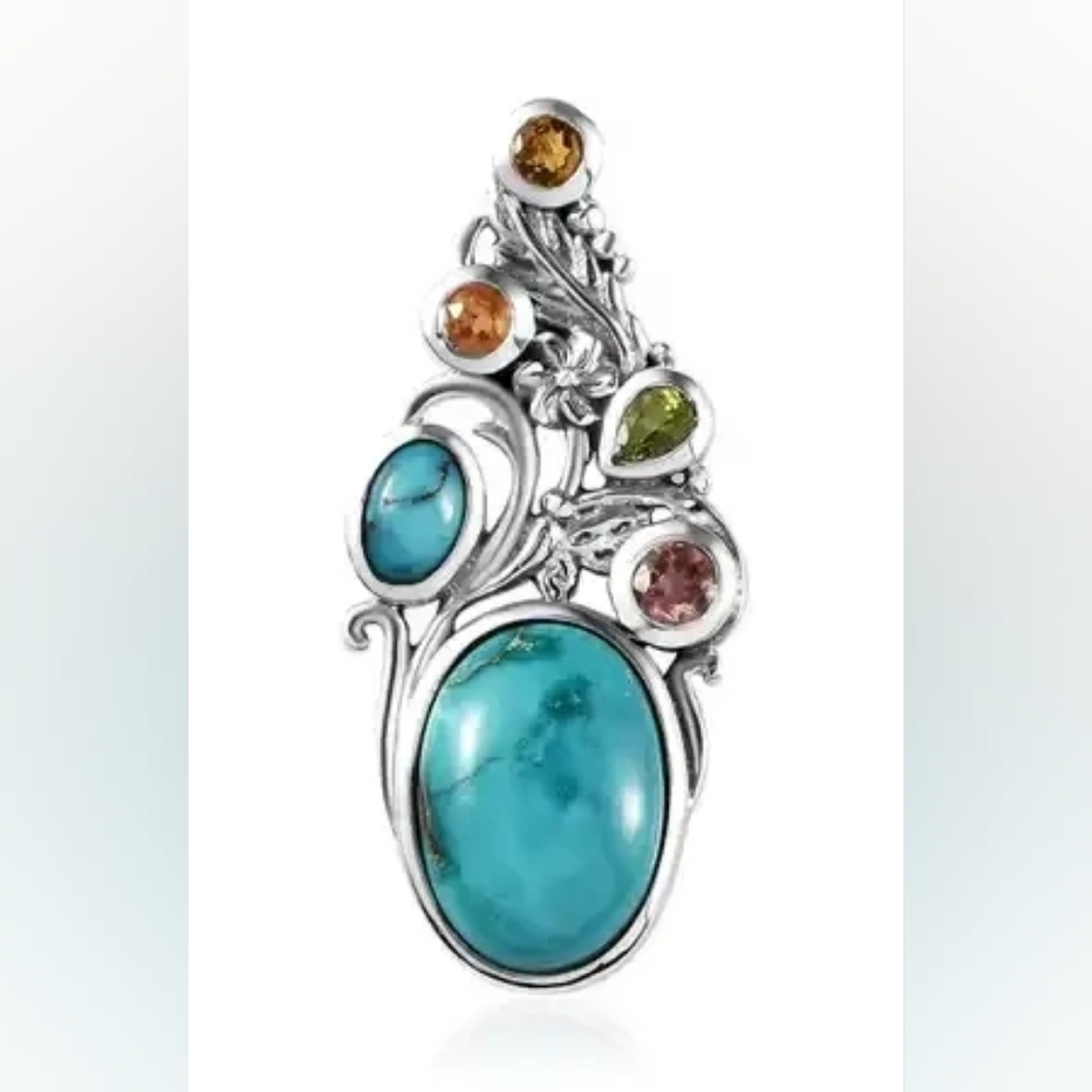 Sierra Nevada Turquoise with Multi Tourmaline Pendant in Sterling Silver